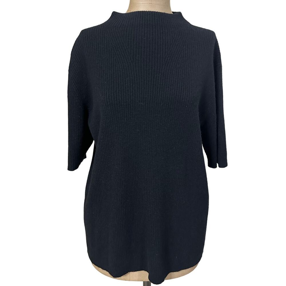 Shamask Cashmere Sweater Black Mock Neck Short Sleeve Ribbed